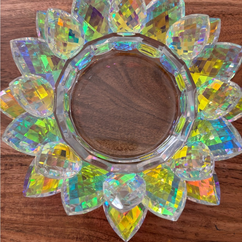 Crystal Lotus Centerpiece / Accent Dish - Candle holder AB aurora borealis